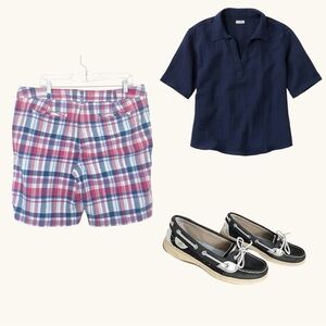🌞 Lands’ End Coastal Preppy Plaid Bermuda Shorts | Size 14 | 100% Cotton